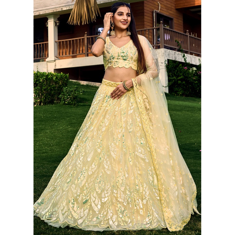 Yellow Multi Sequins & Thread Wedding Lehenga Choli
