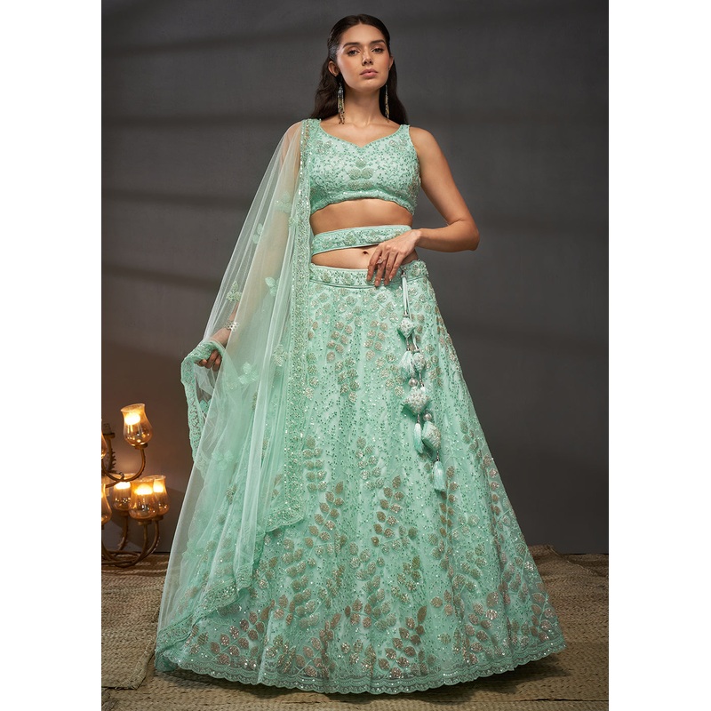 Zarkan Embroidered Turquoise Designer Bridal Lehenga Choli