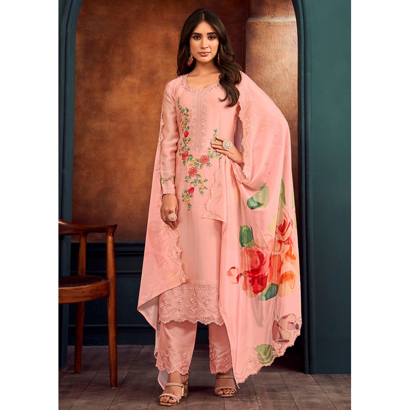 Beautiful Pink Georgette Festive Salwar Kurta Suit