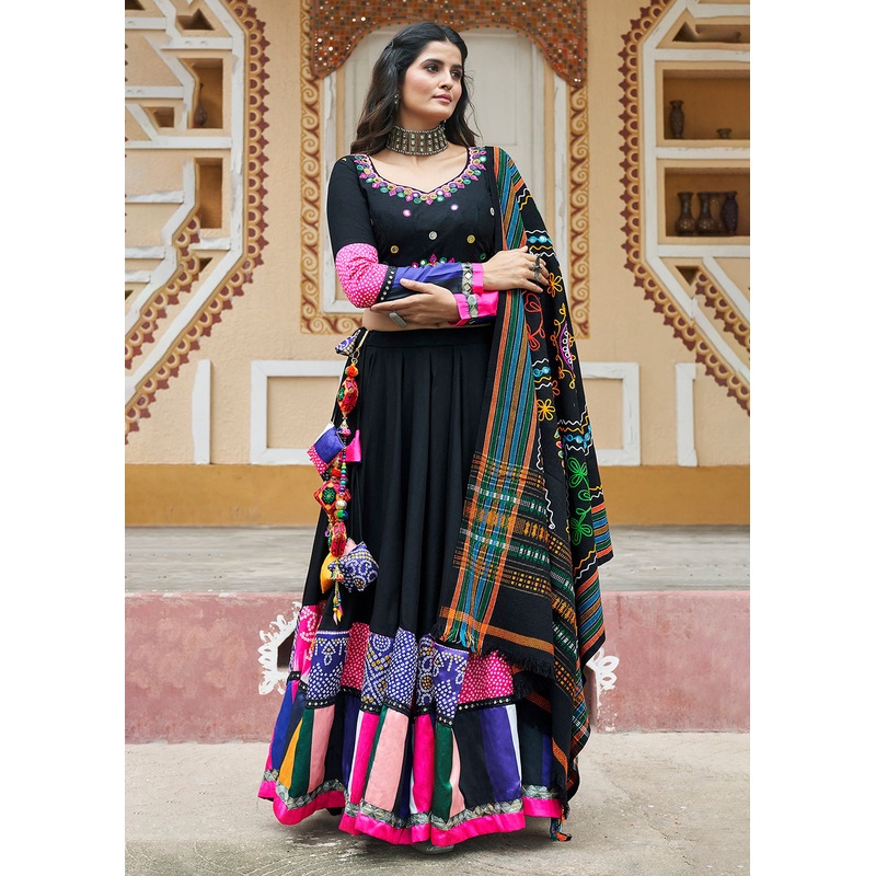 Black Embroidered with Mirror Work Chaniya Choli for Navratri