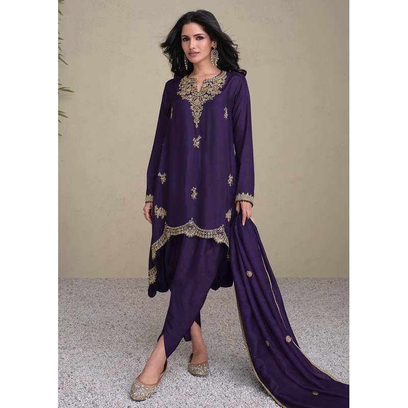 Charming Blue Silk Embroidered Festive Dhoti Style Suit