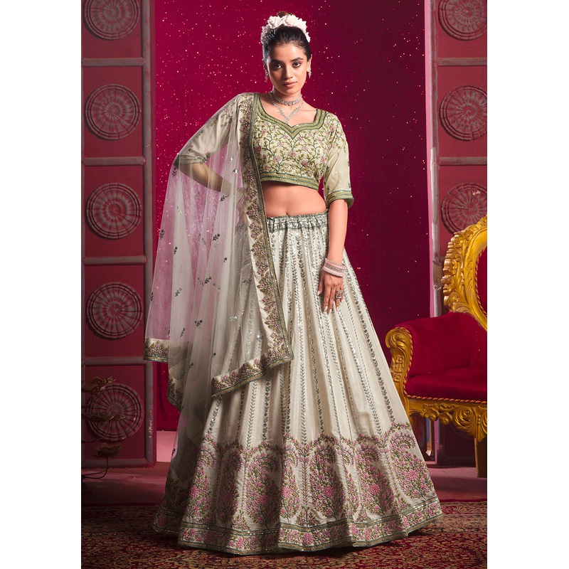 Cream Premium Silk Embroidered Bridesmaids Lehenga Choli