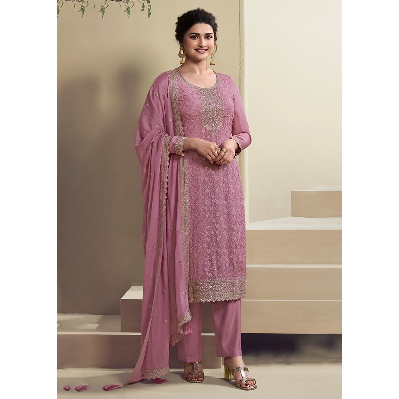 Dusty Pink Schiffli Embroidered Organza Salwar Suit