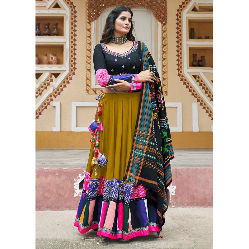 Green Embroidered with Mirror Work Chaniya Choli for Navratri