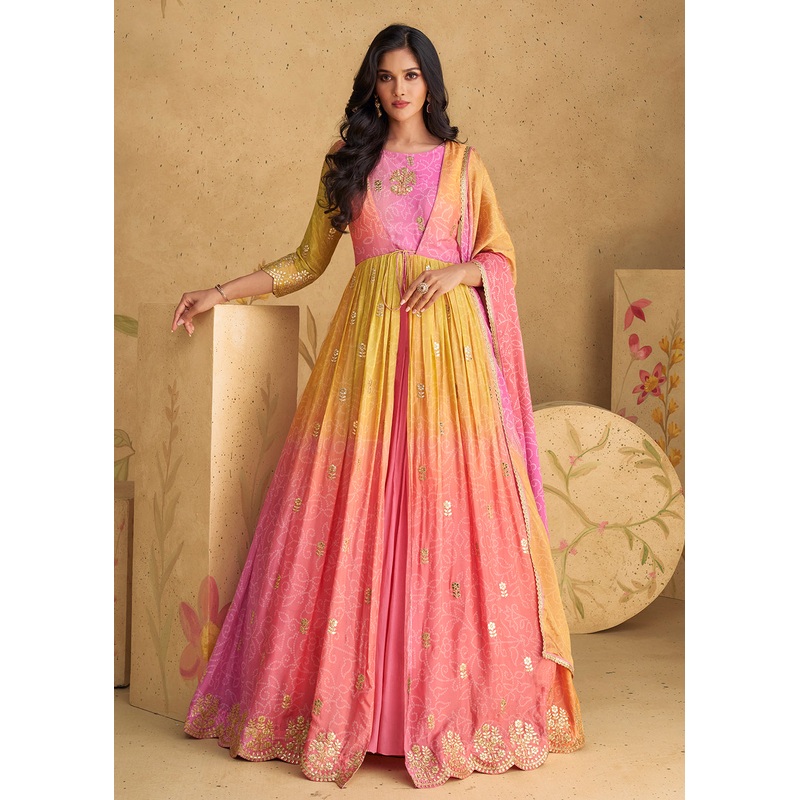 Lovely Embroidered Multicolor Wedding Party Anarkali Gown