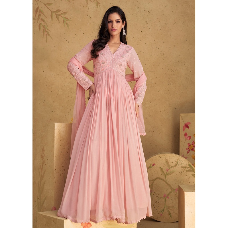 Lovely Embroidered Pink Wedding Party Anarkali Gown