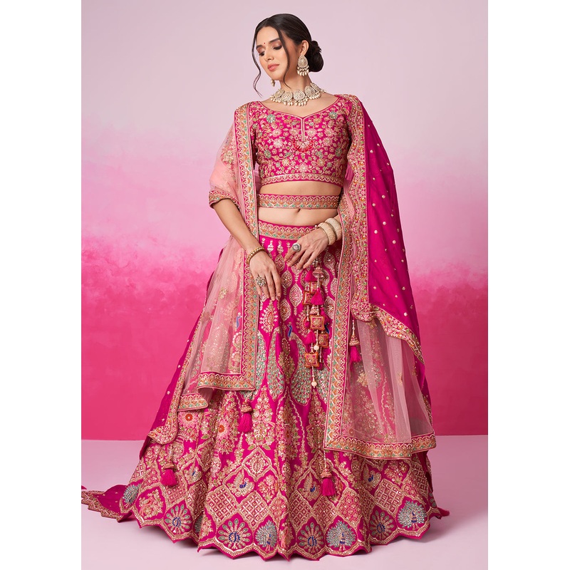 Pure Silk Embroidered Pink Designer Bridal Lehenga Choli