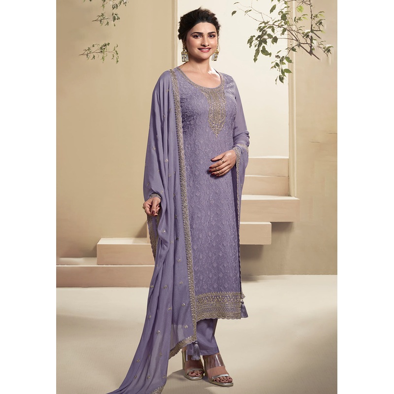 Purple Schiffli Embroidered Organza Salwar Suit