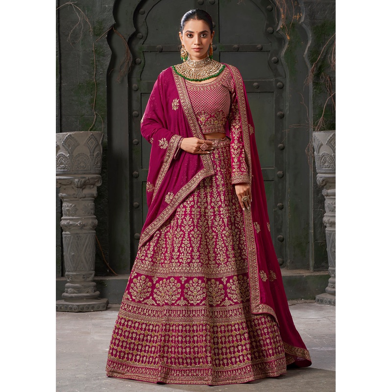 Queen Pink Cording Embroidered Georgette Lehenga Choli