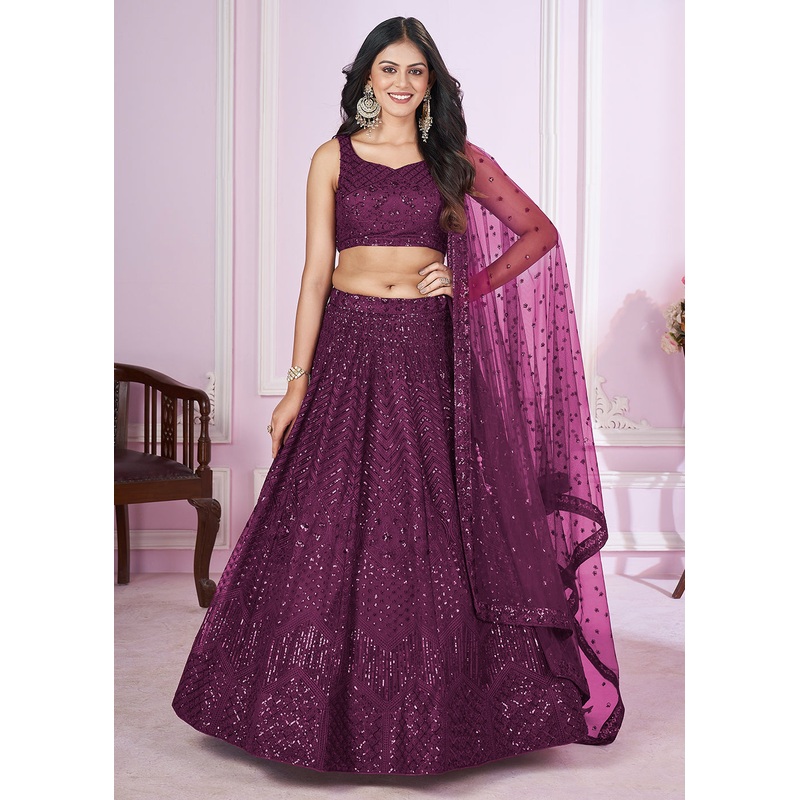 Soft Net Embroidered Purple Color Reception Lehenga Choli