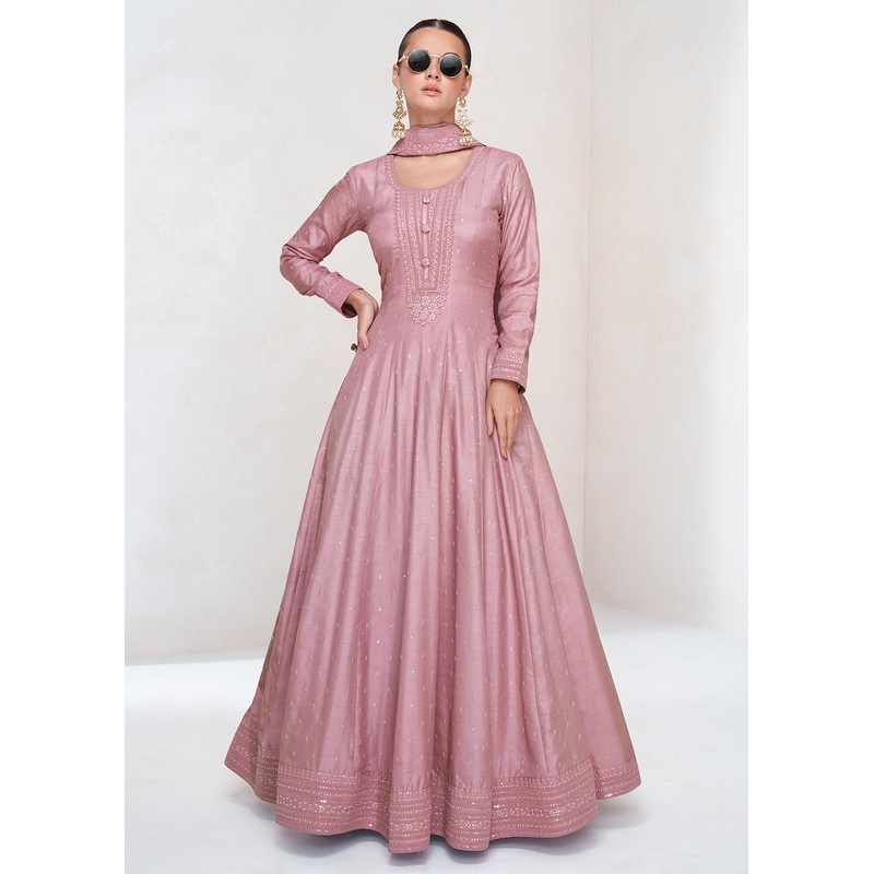 Stunning Pink Silk Embroidered Wedding Anarkali Gown