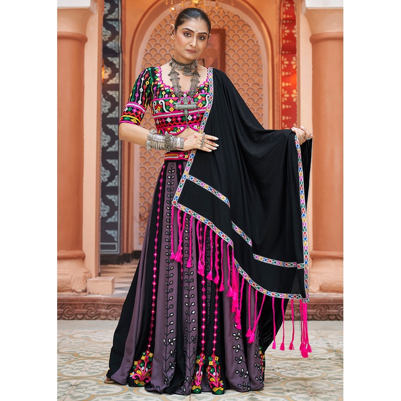 Viscose Rayon Black Multicolor Navratri Wear Chaniya Choli