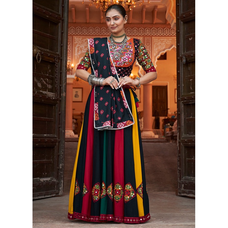 Viscose Rayon Multicolor Black Navratri Wear Chaniya Choli