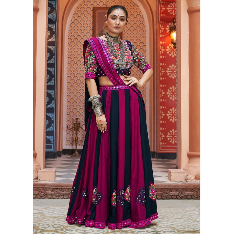 Viscose Rayon Navy Multicolor Navratri Wear Chaniya Choli
