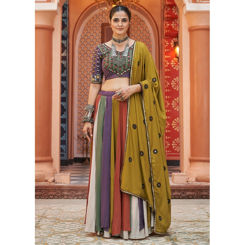 Viscose Rayon Purple Multicolor Navratri Wear Chaniya Choli