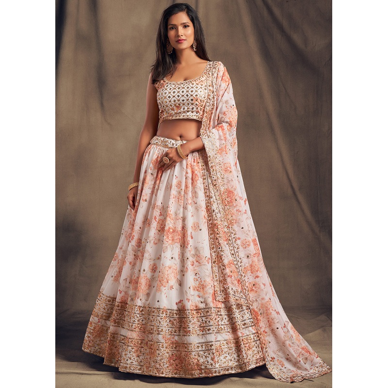 White Floral Embroidered Organza Wedding Lehenga Choli