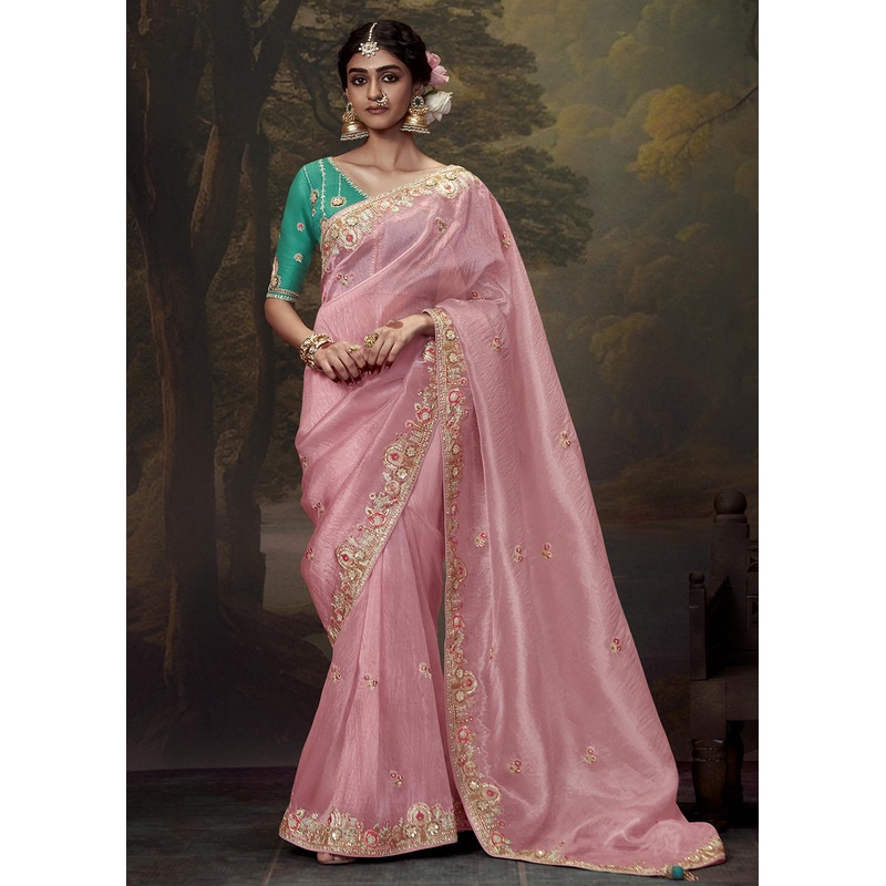 Baby Pink Fancy Fabric Embroidered Festive Saree