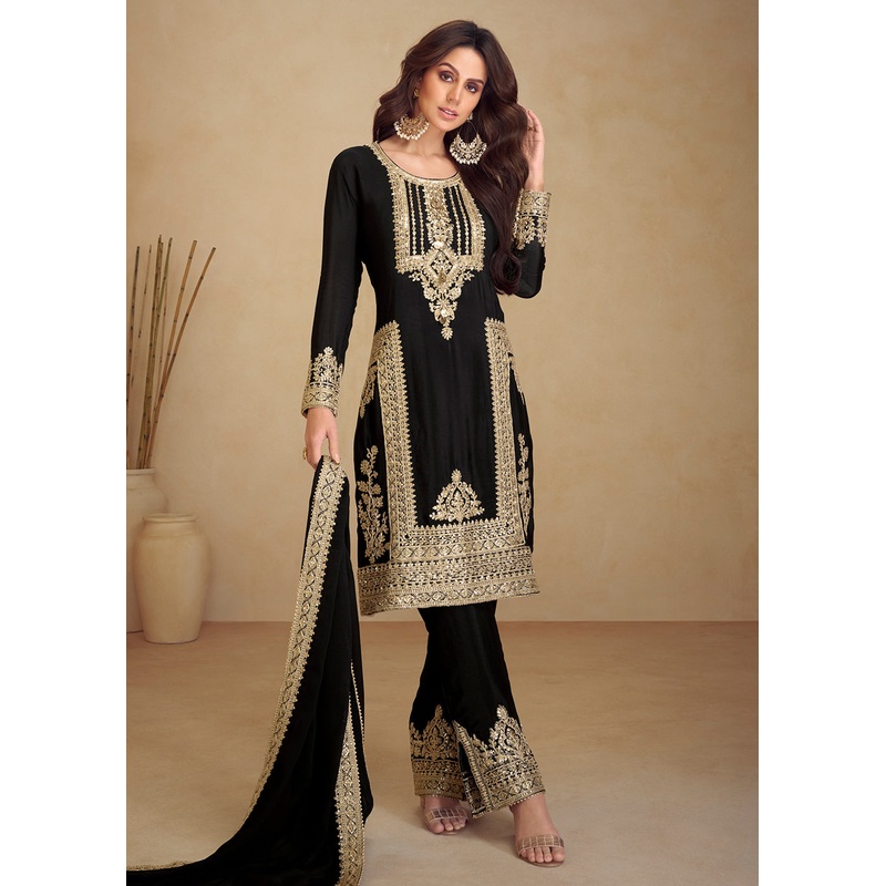 Black Beautiful Embroidered Pant Style Salwar Suit