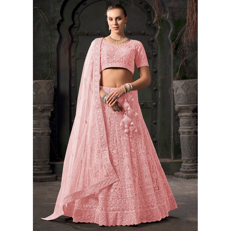Bridal Style Pink Embroidered Designer Lehenga Choli