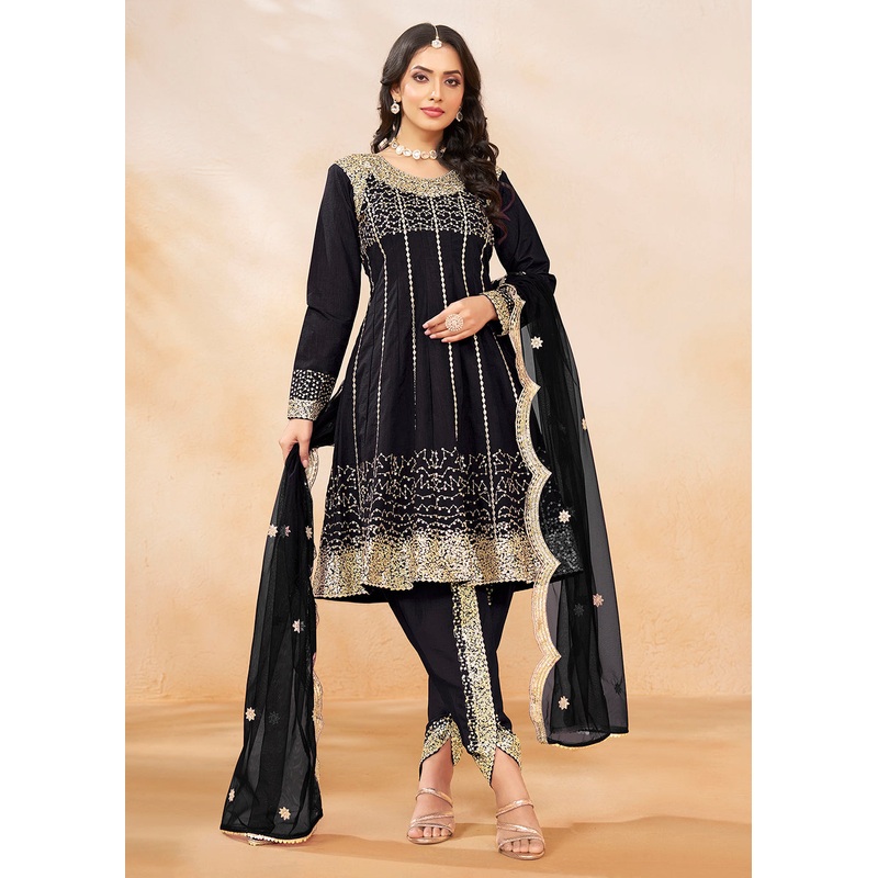 Charming Black Punjabi Dhoti Style Festive Party Suit