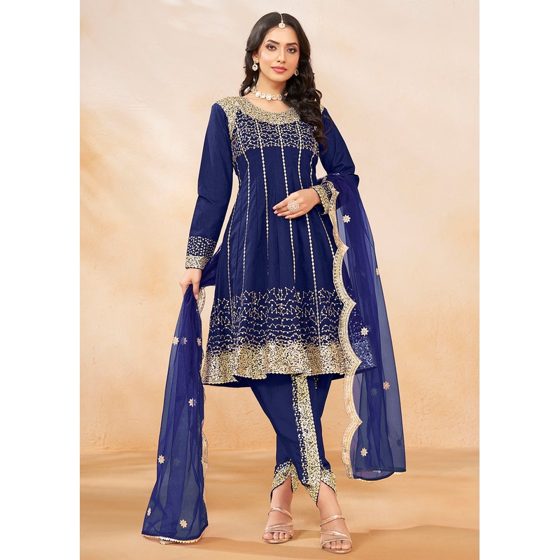 Charming Blue Punjabi Dhoti Style Festive Party Suit