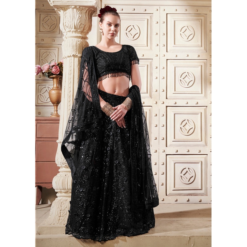 Classy Black Premium Net Sequins Designer Lehenga Choli