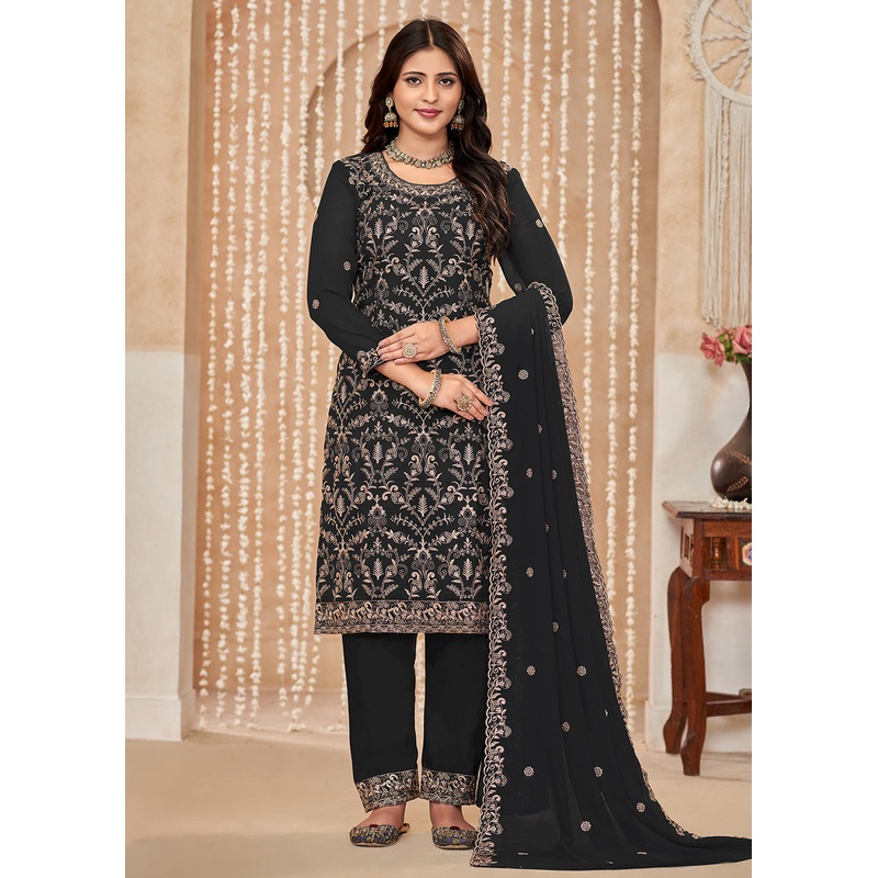 Festive Style Black Zari Embroidered Salwar Suit