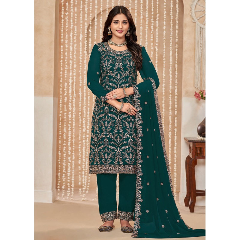 Festive Style Green Zari Embroidered Salwar Suit