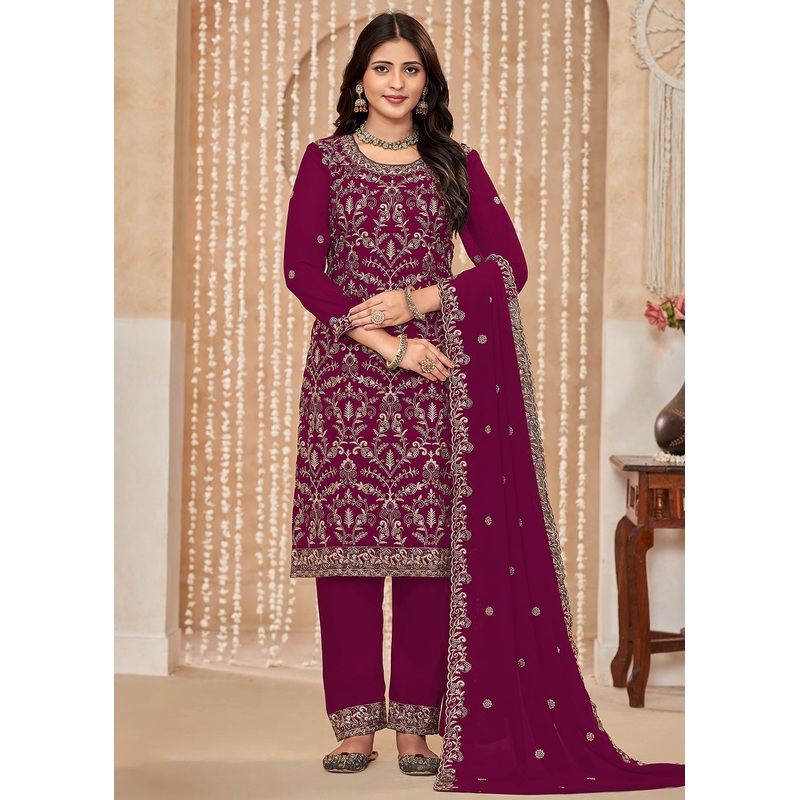 Festive Style Magenta Zari Embroidered Salwar Suit