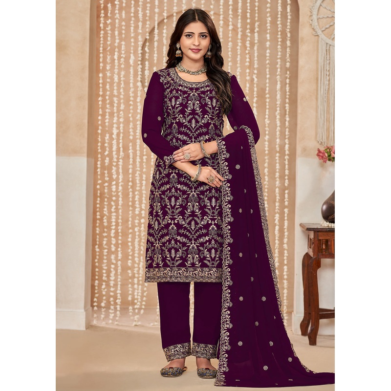 Festive Style Purple Zari Embroidered Salwar Suit