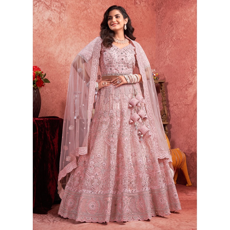 Heavy Zarkan Embroidered Pink Bridal Lehenga Choli