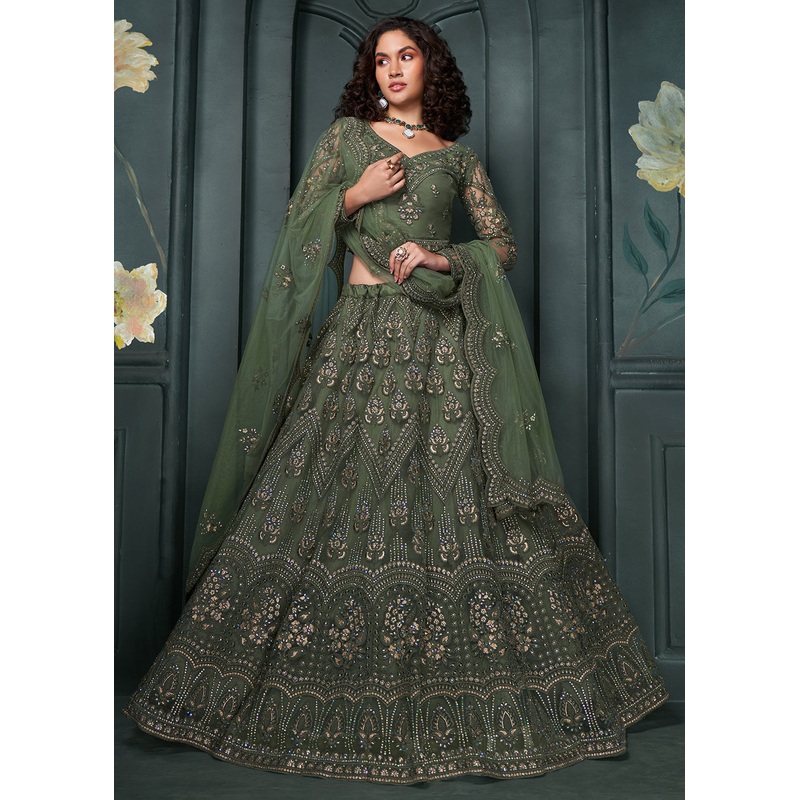Heritage Green Beautifully Embroidered Bridal Lehenga Choli