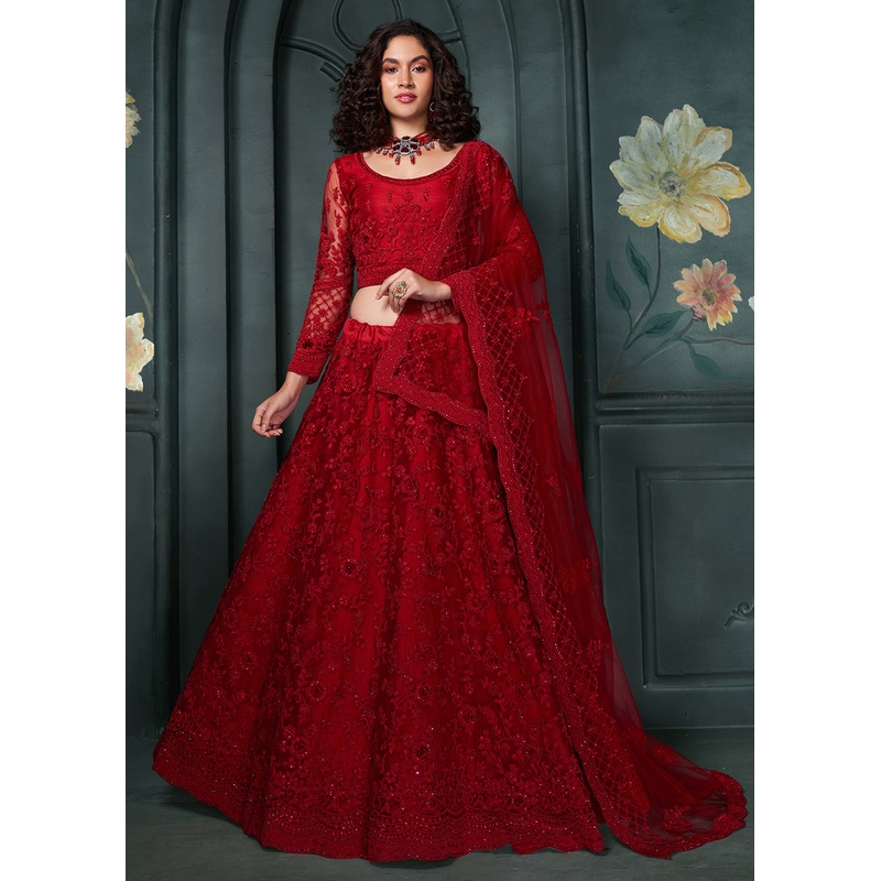 Heritage Red Beautifully Embroidered Bridal Lehenga Choli