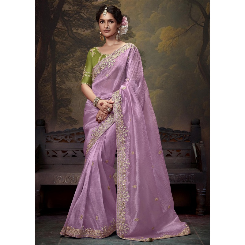 Lavender Fancy Fabric Embroidered Festive Saree