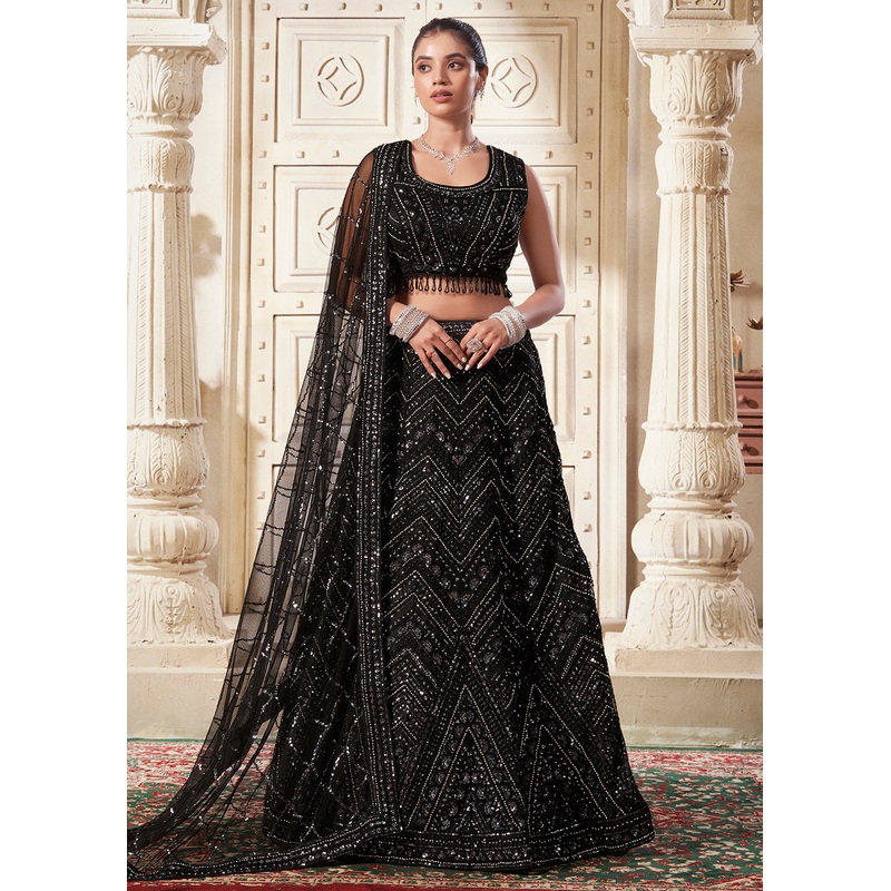Lovely Black Premium Net Sequins Designer Lehenga Choli