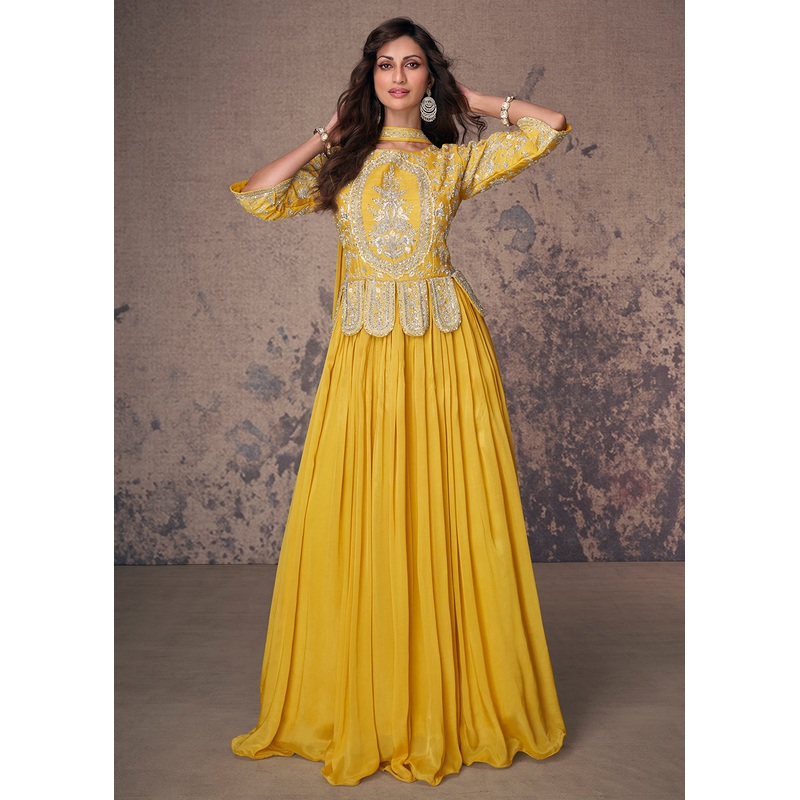 Maize Yellow Silk Embroidered Wedding Party Anarkali Gown