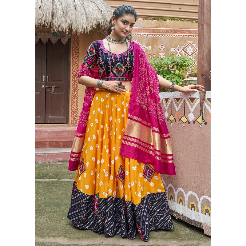 Maslin Cotton Chaniya Choli for Navratri in Yellow