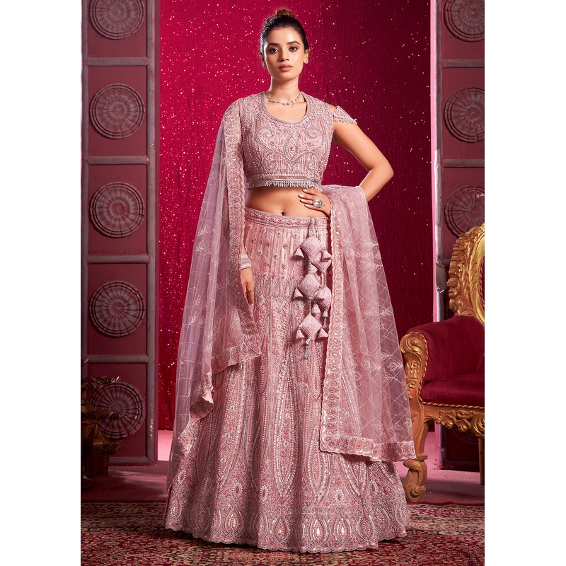 Premium Net Peach Embroidered Designer Lehenga Choli