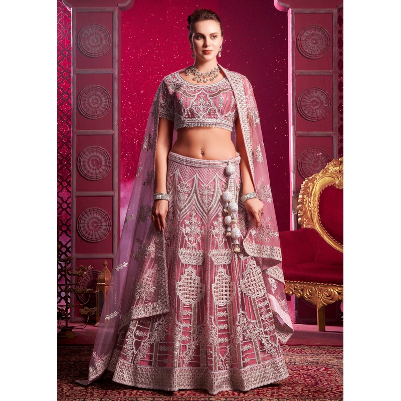 Premium Net Pink Embroidered Designer Lehenga Choli