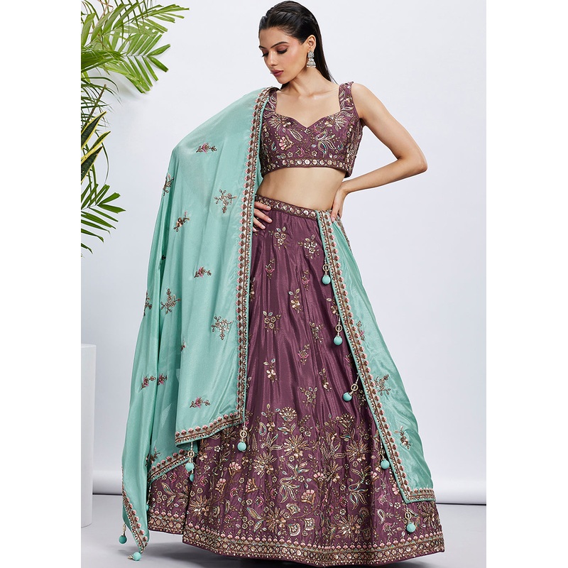 Rose Gold Pure Chiffon Sequins & Thread Designer Lehenga Choli