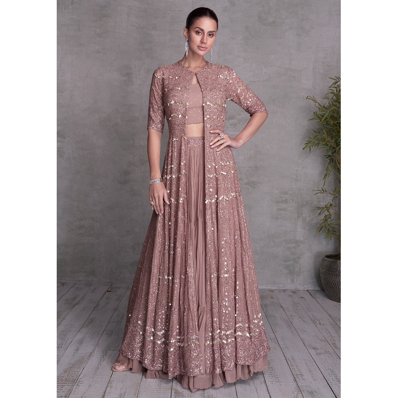 Rose Mauve Embroidered Jacket Style Indo Western Dress