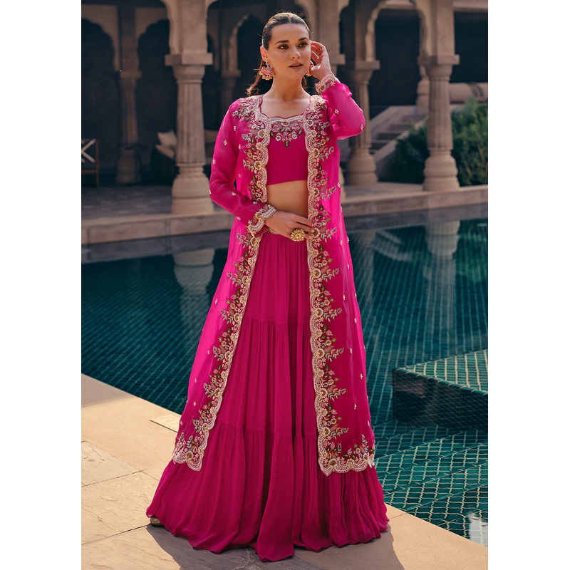 Tempting Pink Embroidered Designer Indo Western Dress