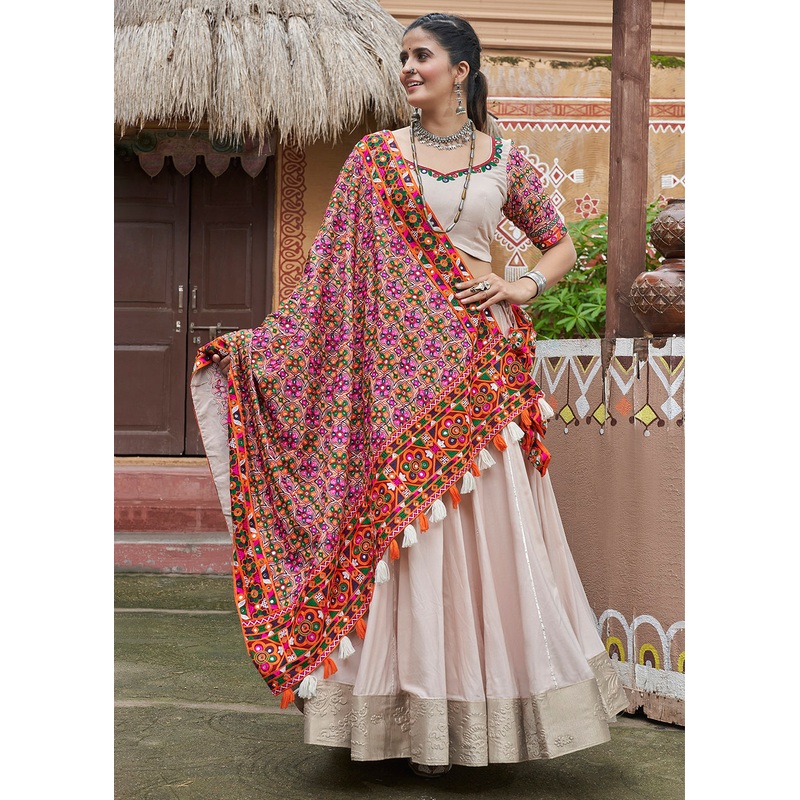 Viscose Rayon Chaniya Choli for Navratri in Beige