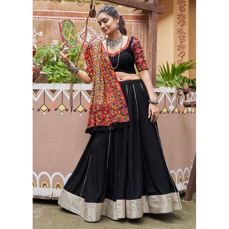 Viscose Rayon Chaniya Choli for Navratri in Black