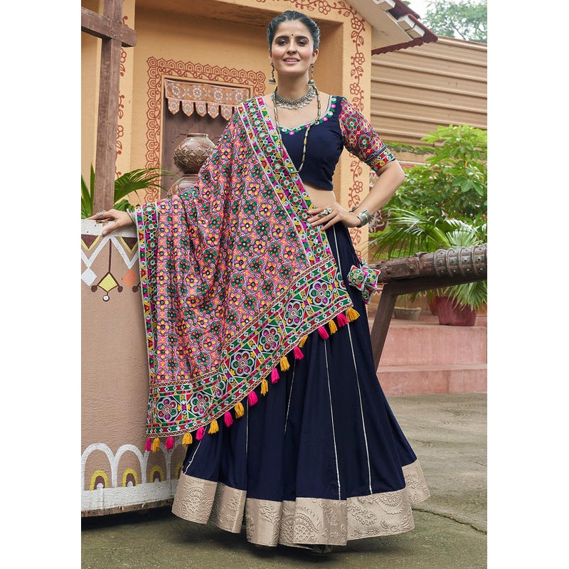 Viscose Rayon Chaniya Choli for Navratri in Navy Blue