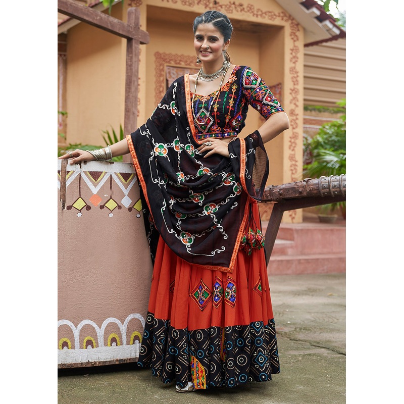 Viscose Rayon Chaniya Choli for Navratri in Orange