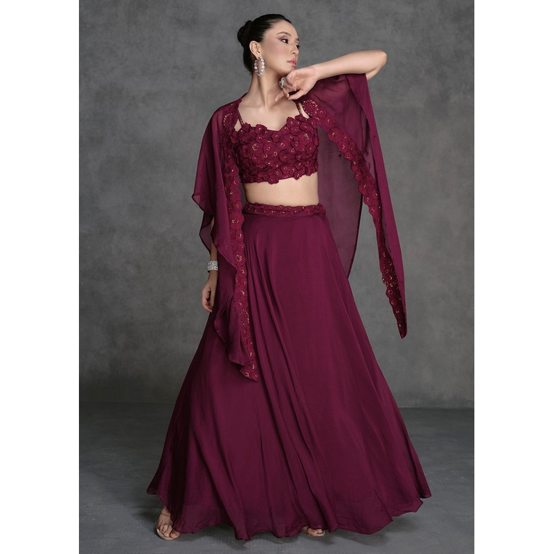 Wine Crop Top Style Designer Indo Western Lehenga