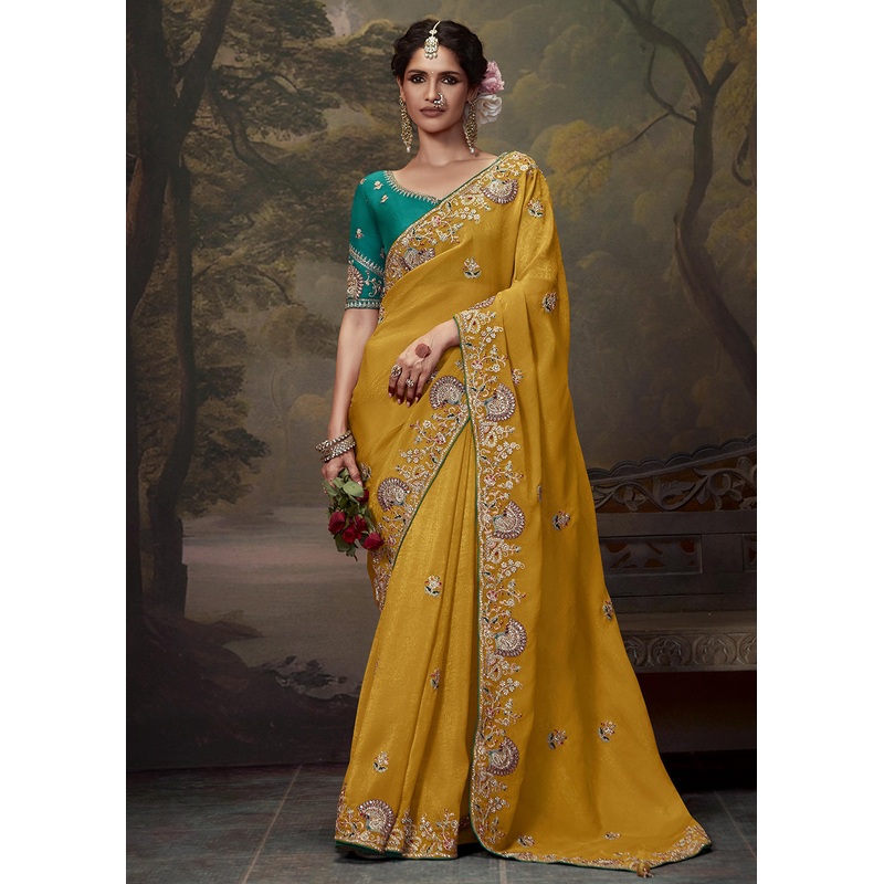 Yellow Fancy Fabric Embroidered Festive Saree