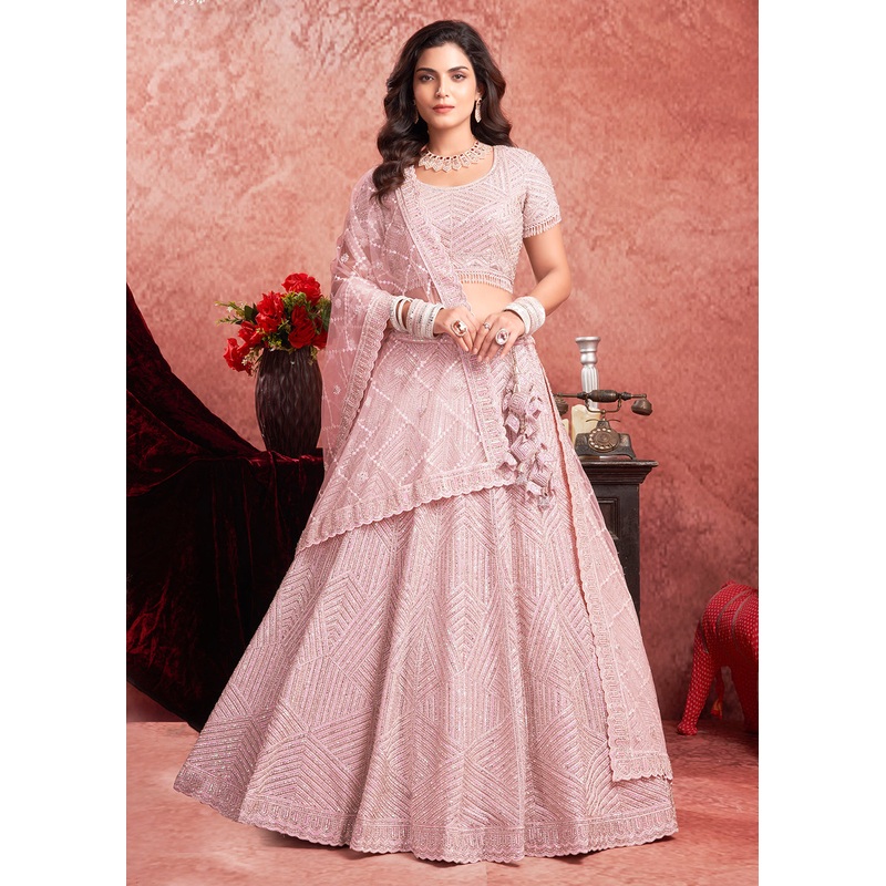 Zarkan Heavy Embroidered Baby Pink Bridal Lehenga Choli