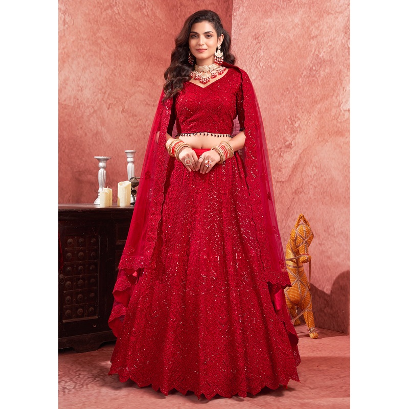 Zarkan Heavy Embroidered Red Bridal Lehenga Choli